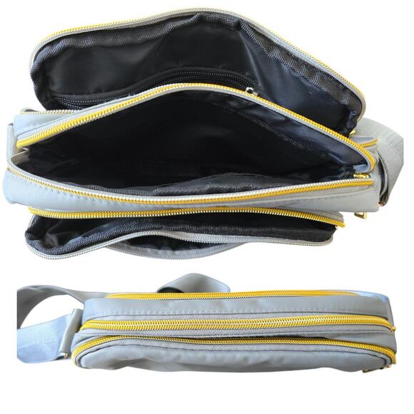 Nylon Quilted Organizing Gray Bag Gold Tone Hardware - Picture 3 of 4